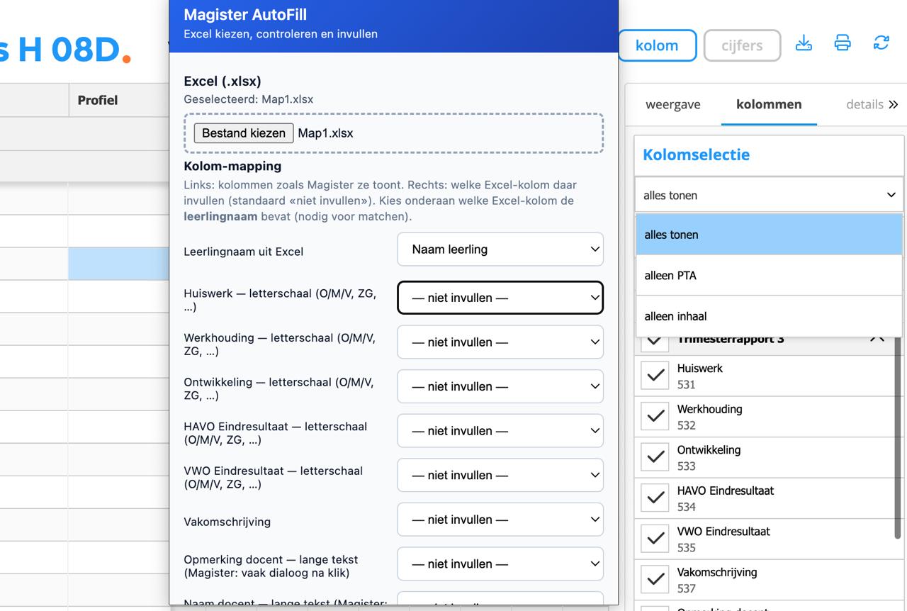 Voorbeeld van de extensie-interface
